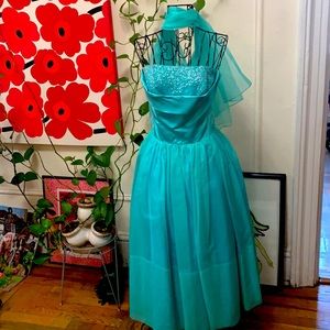 40s-50s vintage cocktail baby blue dress